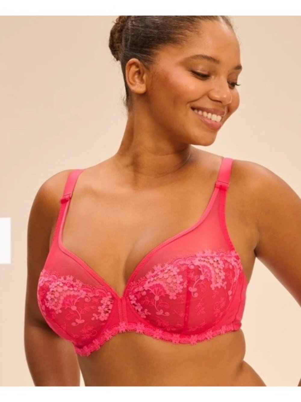Simone Perele Wish Full Coverage Plunge Bra 12B319 Fabulous Pink 38D US NEW